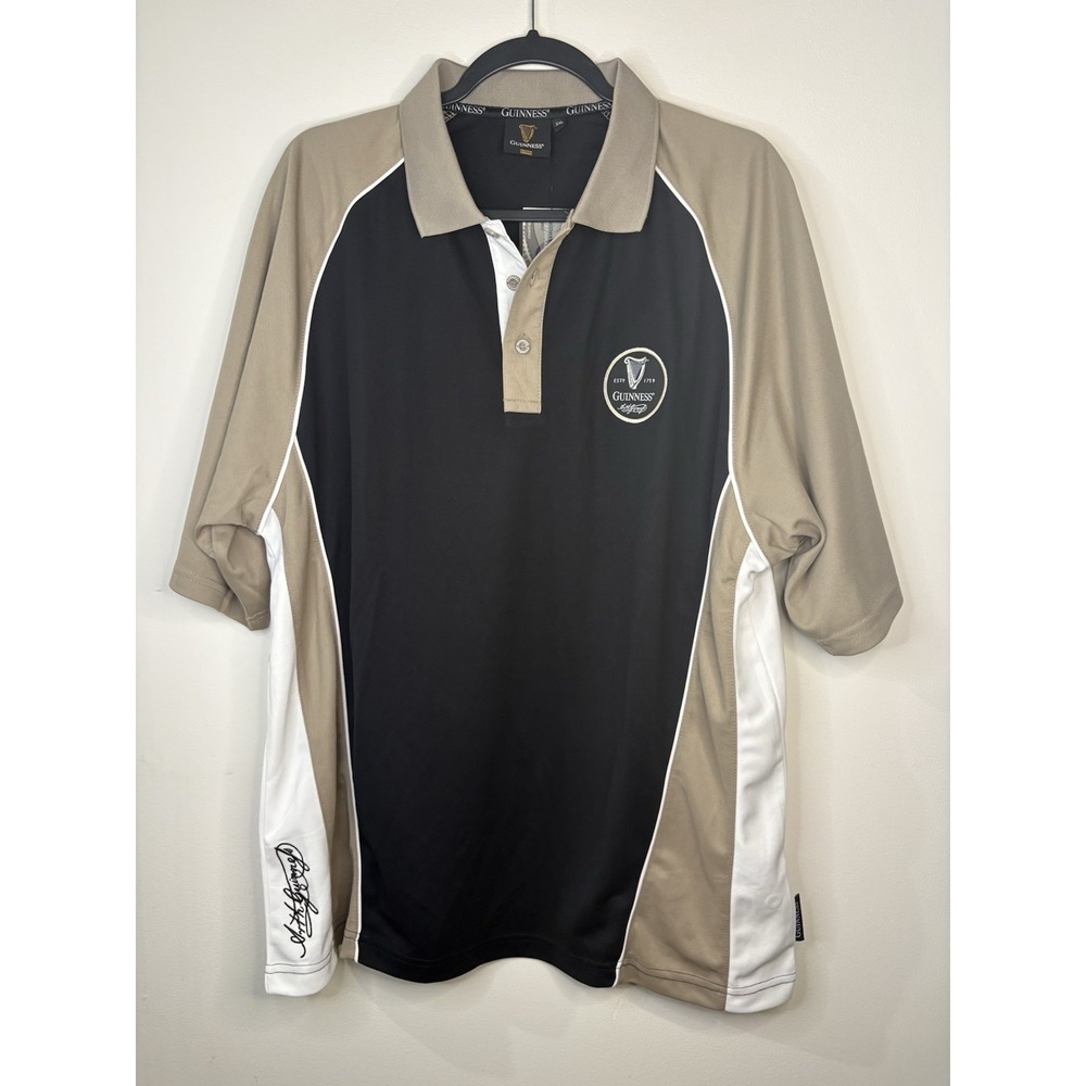 NEW Guinness Men's Polo Golf Shirt Black Gray Size XXL Bowling Style Irish